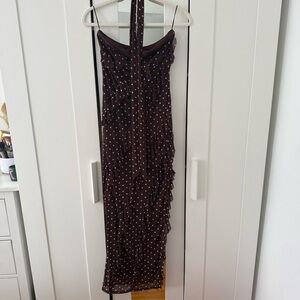 Sincerely Jules Brown Polka Dot Ruffle Maxi Dress
